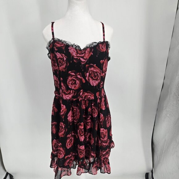 Royal Bones Daang Fit n Flare Mini Dress Rose Lace Ruffle Gothic Vamp Y2K XL - Picture 2 of 8
